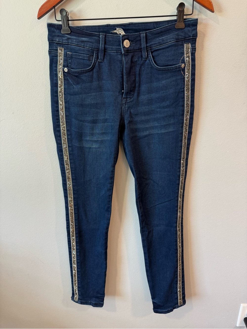 Tommy Bahama Dark Blue Skinny Jeans with Metallic Side Trim 28